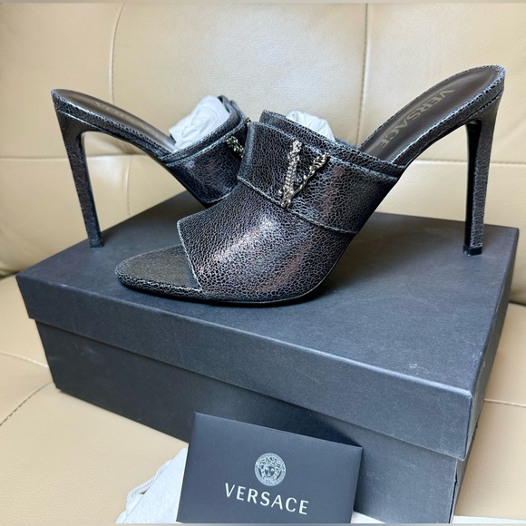 Versace Shoes - Versace metal logo mule sandals